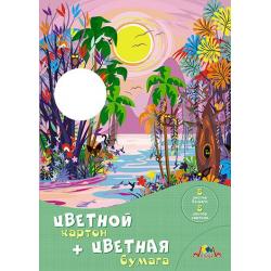 Цветной картон + цветная бумага Волшебный лес, А4, 8 листов картона, 8 листов бумаги